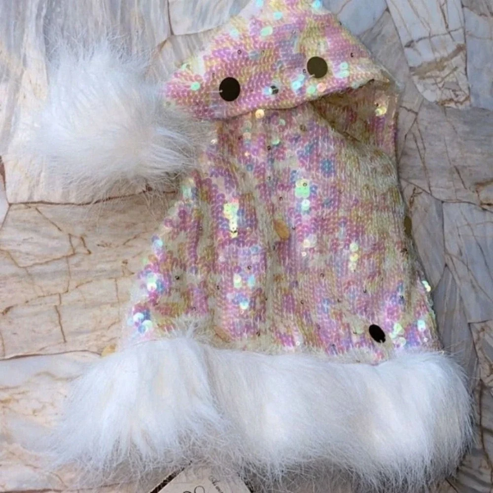 2 Pc Set Victorias Secret Santa Baby SEQUIN Gisele Satin Tulle Skirt + Fur Hat